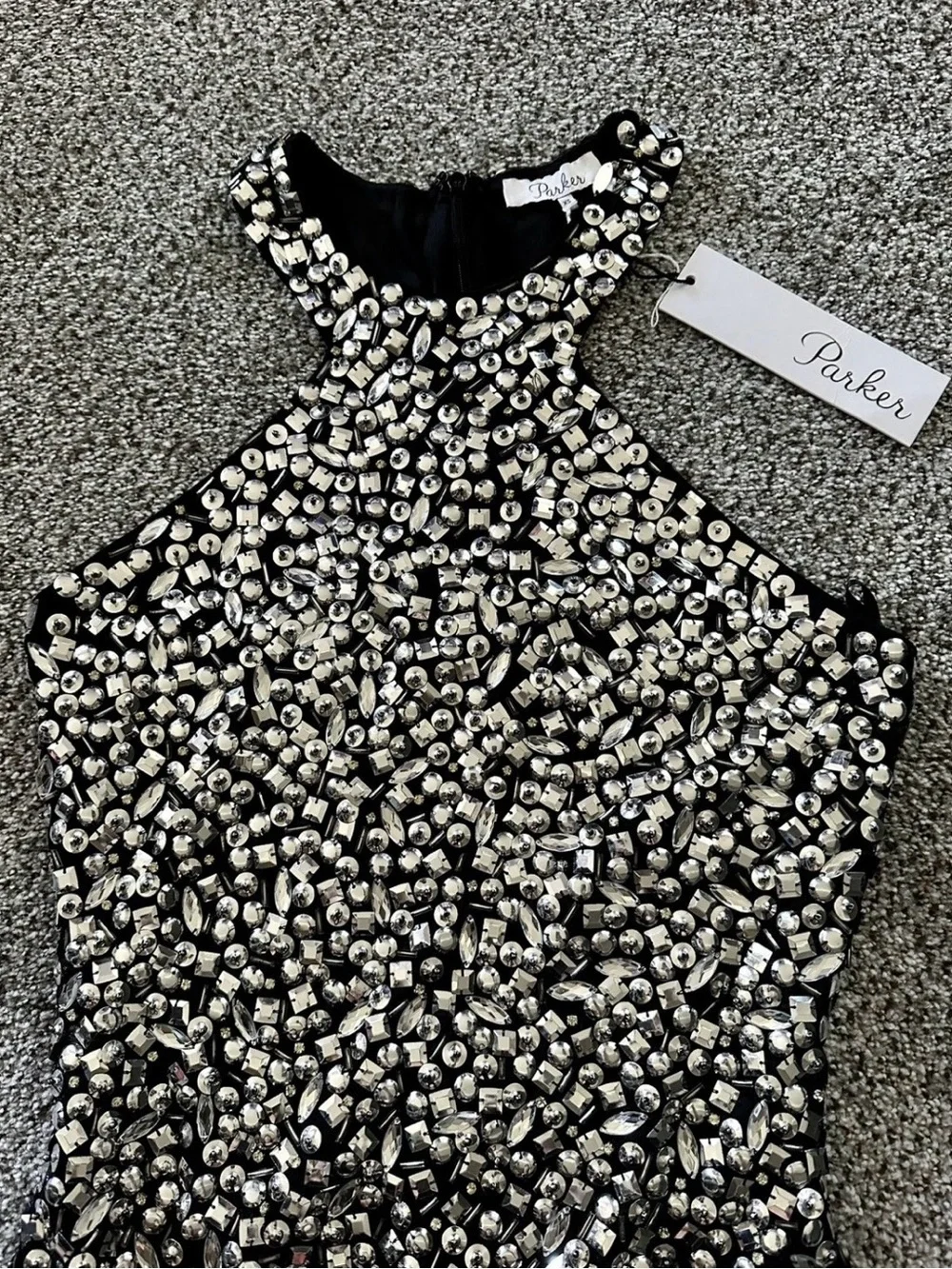 PARKER XS 0 2 Black Mariah Dress Silver Ice Cut Jewels Studs Gems NWT R$462 RARE